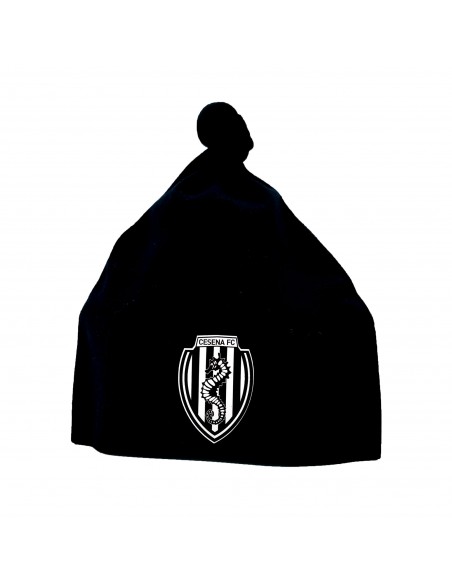 Cuffia neonato con stemma Cesena F.C. in cotone elasticizzato super morbido. Disponibile grigia e nera.