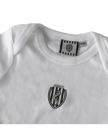 Body da bambino e neonato in cotone a manica corta con stemma Cesena F.C. disponibile bianco e grigio